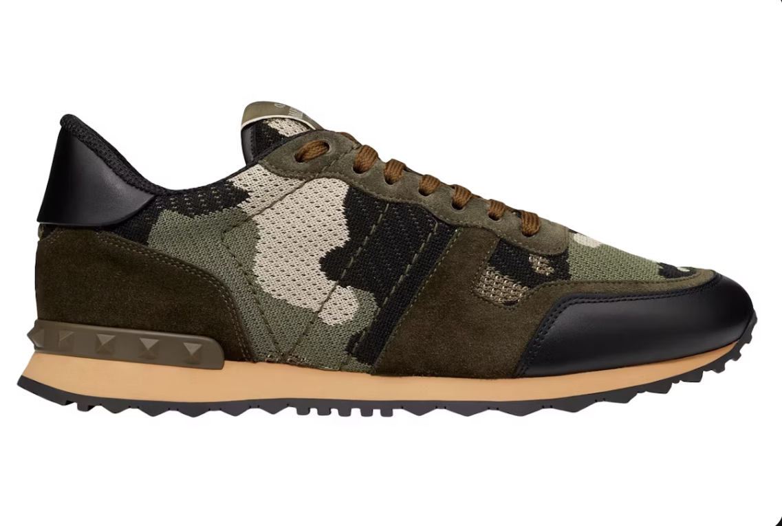 Valentino Garavani Rockrunner Mesh Fabric Camouflage Military Green Beige