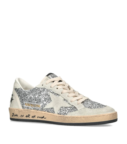 Golden Goose Silver Glitter Ball Star Sneakers