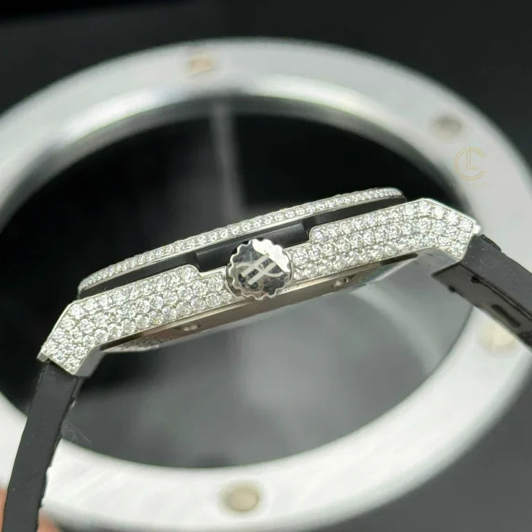 Hublot Classic Fusion SKULL Full Diamonds Moissanite Pave 42mm Black Dial