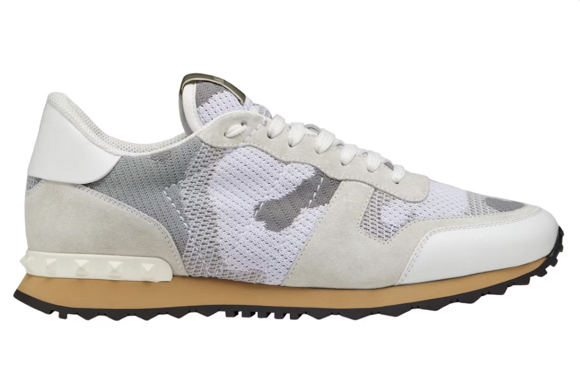 Valentino Garavani Rockrunner Mesh Fabric Camouflage White Beige