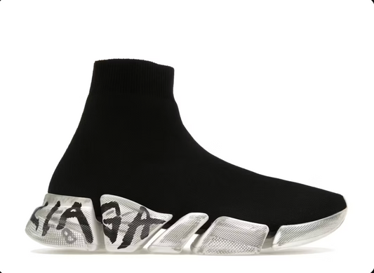 Balenciaga Speed 2.0 Graffiti Recycled Knit Black White