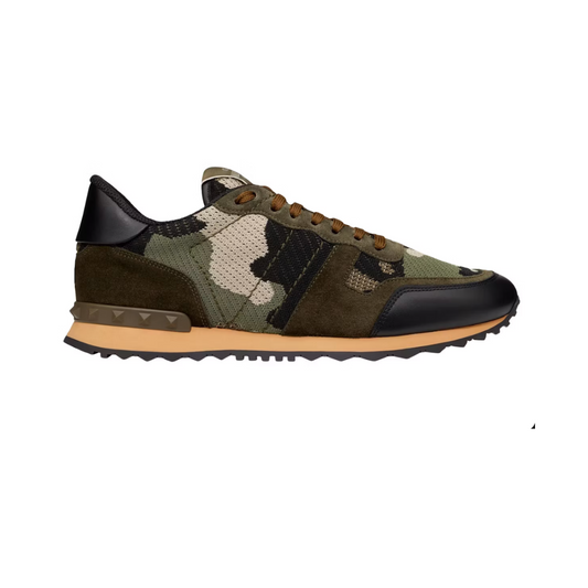 Valentino Garavani Rockrunner Mesh Fabric Camouflage Military Green Beige